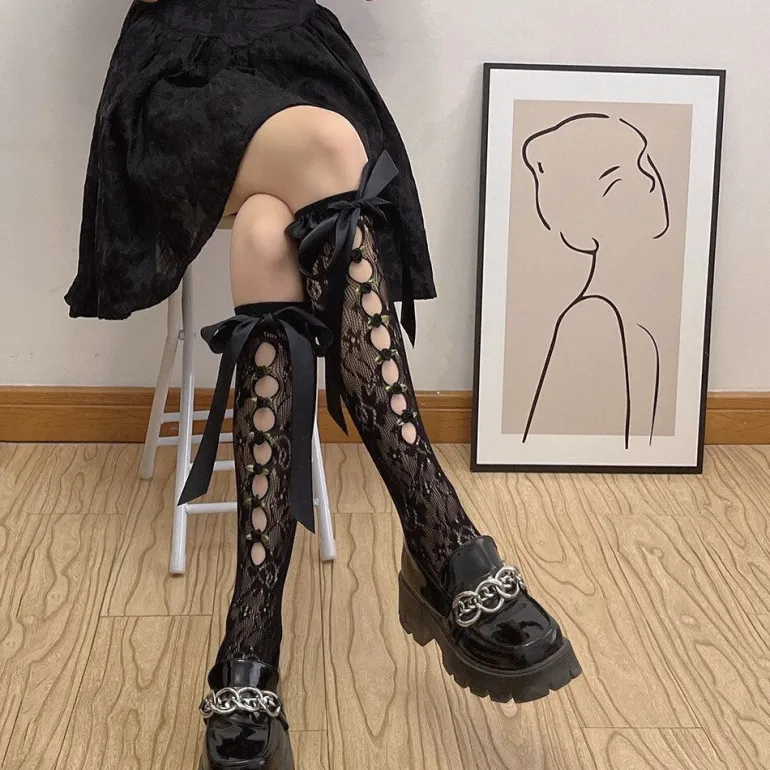 Lace Ribbon & Rosebud Stockings