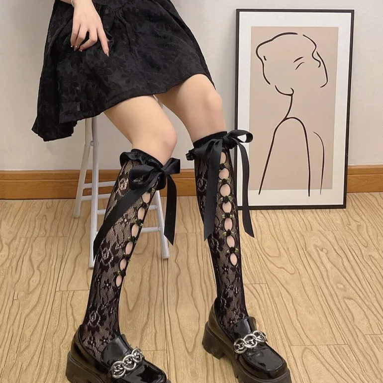 Lace Ribbon & Rosebud Stockings