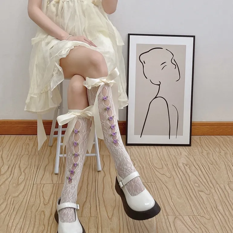 Lace Ribbon & Rosebud Stockings