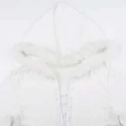 Lace Up Fur Hooded Cardigan