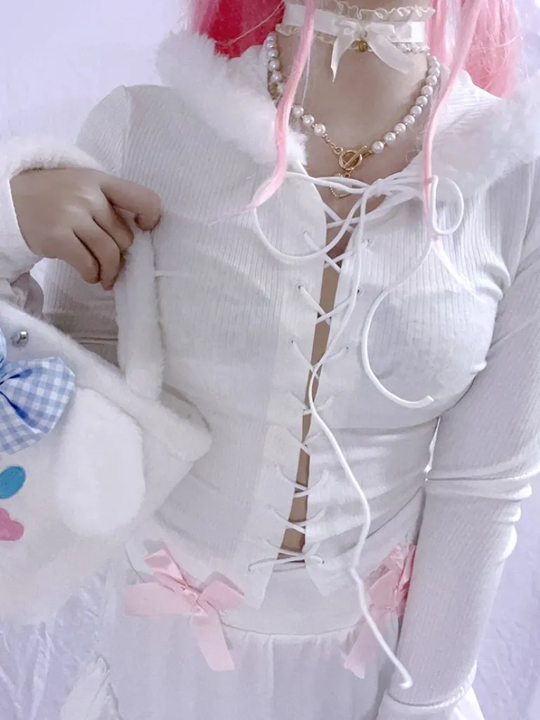 Lace Up Fur Hooded Cardigan