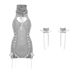 Lace Up Knit Sweater Dress