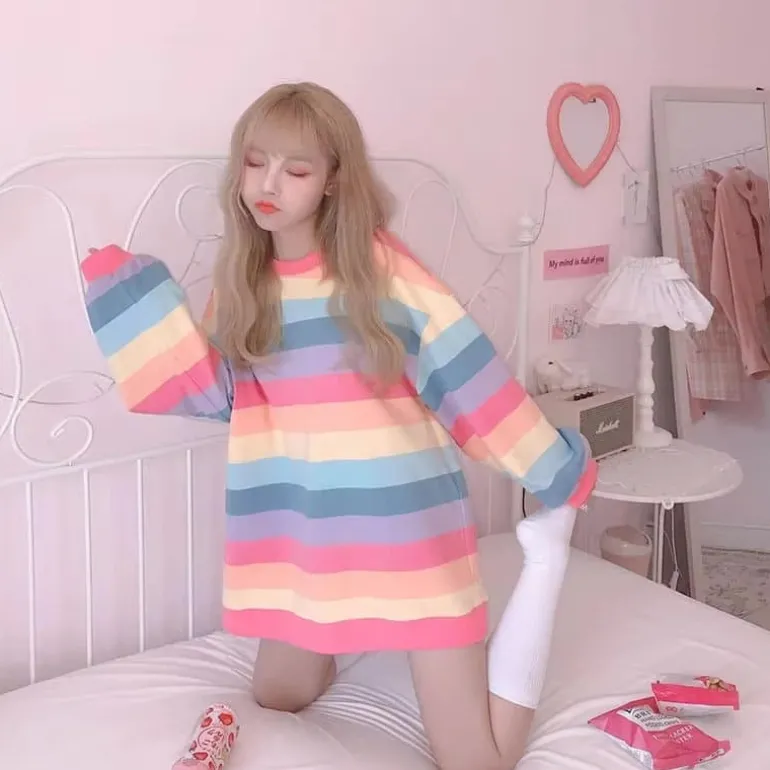 Lazy Days Pastel Rainbow Striped Top