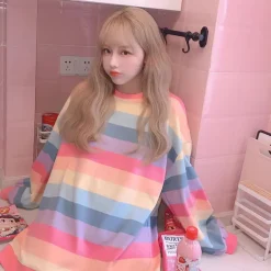 Lazy Days Pastel Rainbow Striped Top