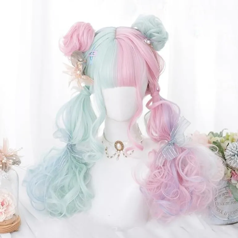 Mint & Pink Bun Wig