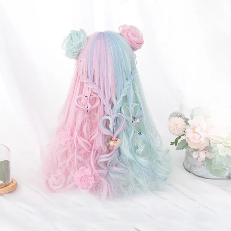 Mint & Pink Bun Wig