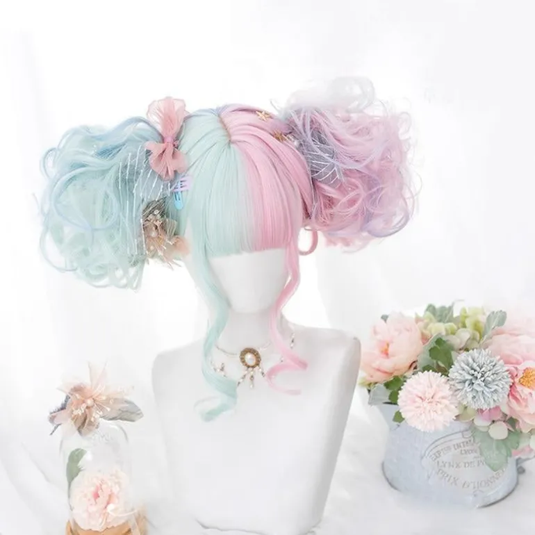 Mint & Pink Bun Wig