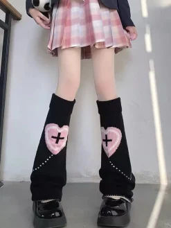 Pastel Goth Heart Cross Leg Warmers