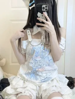 Pastel Menhera Off The Shoulder Tee