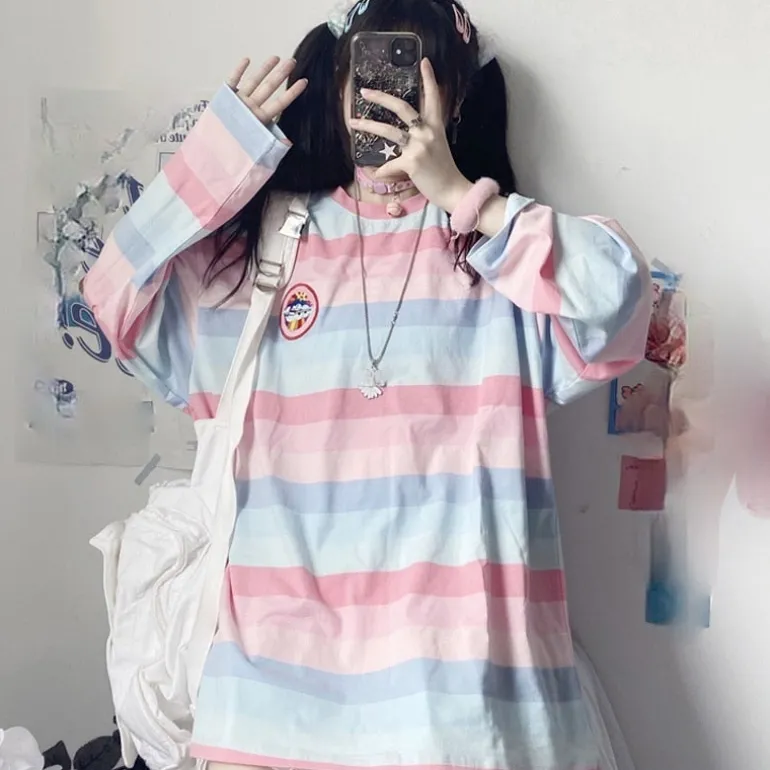 Pastel Striped Oversized Top