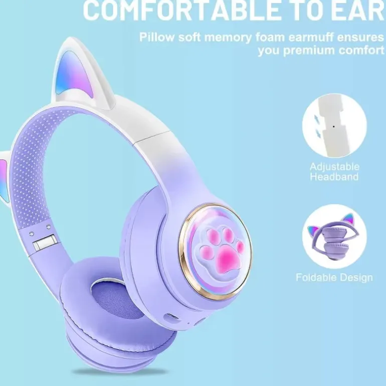 Paw Print Cat Ear Gaming Headphones
