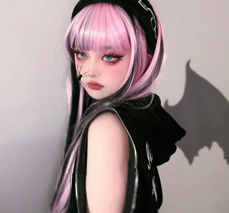 Pink & Black Striped Cosplay Wig