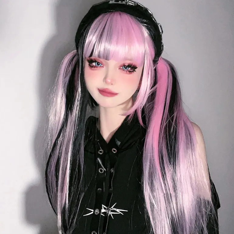 Pink & Black Striped Cosplay Wig