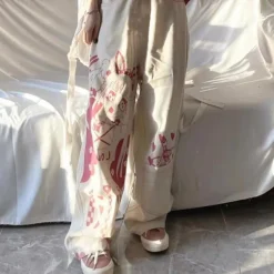 Pink Anime Print Baggy Pants