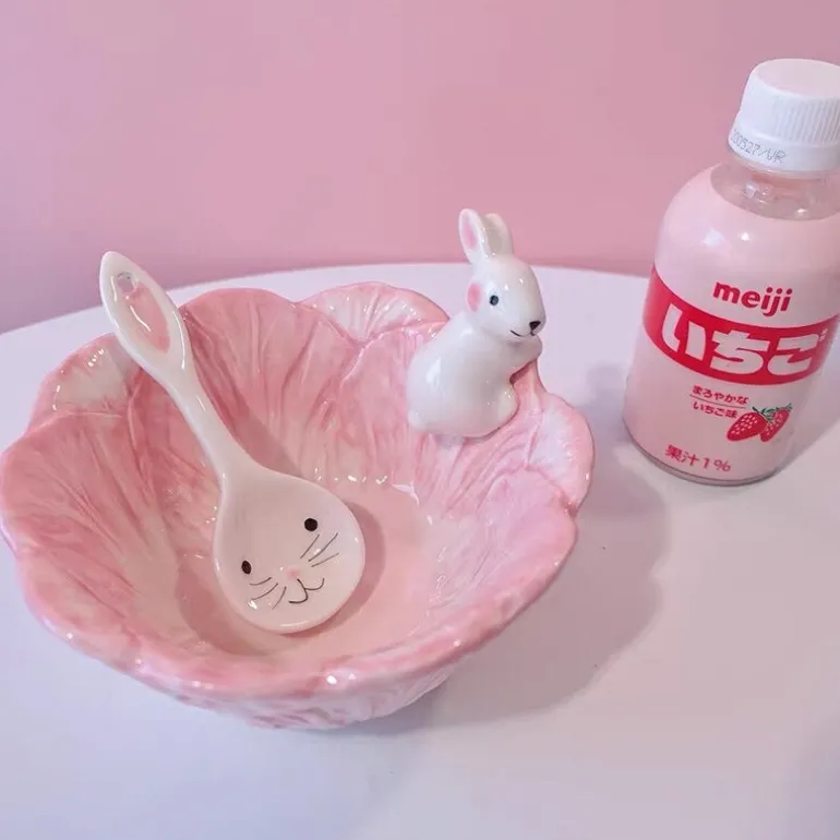 Pink Bunny Bowl & Spoon
