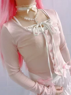Pink Button Up Lace Cardigan