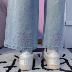 Pink Heart Embroidered Jeans