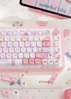 Pink Kawaii Teddy Keycaps Set