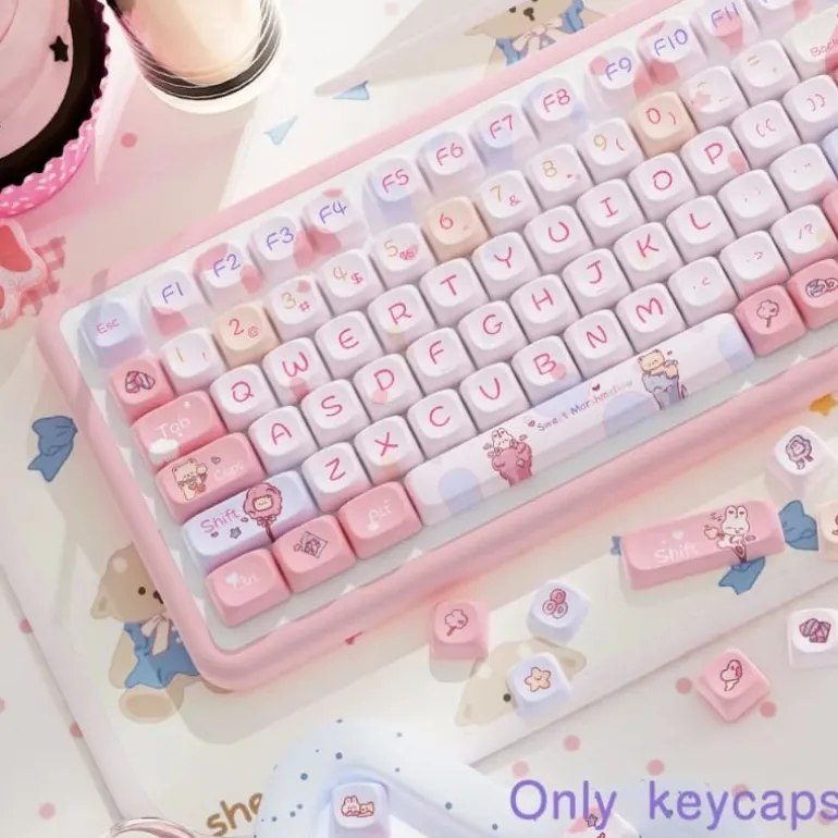 Pink Kawaii Teddy Keycaps Set