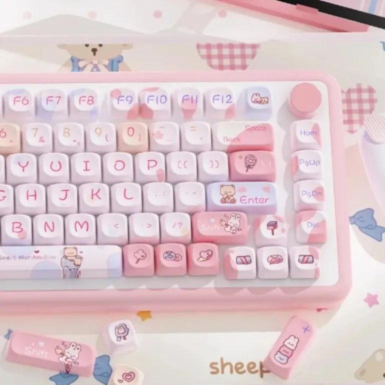 Pink Kawaii Teddy Keycaps Set