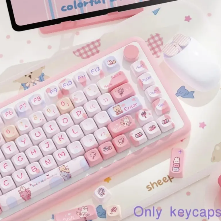 Pink Kawaii Teddy Keycaps Set