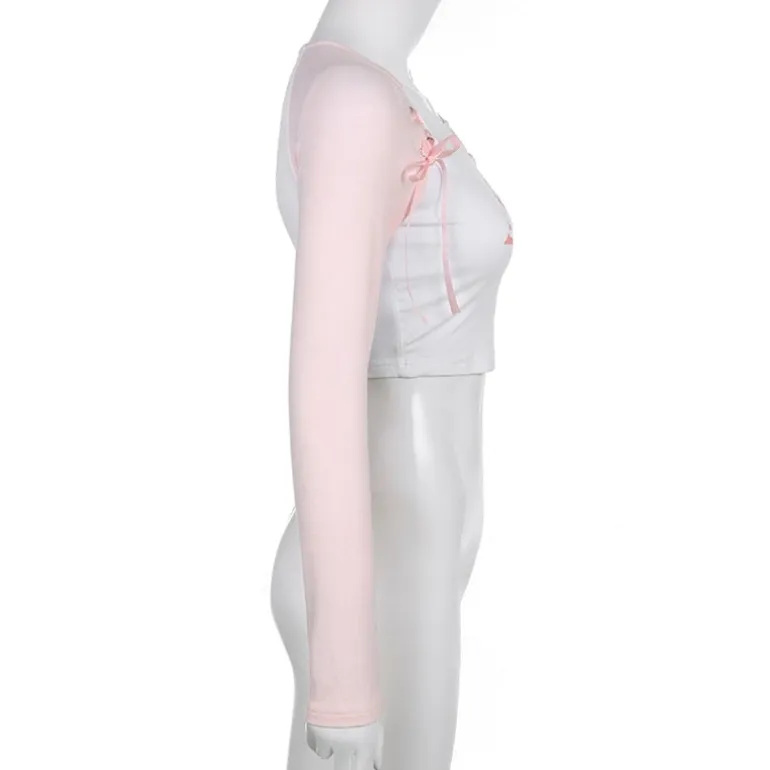 Pink Kitten Long Sleeve Crop Top