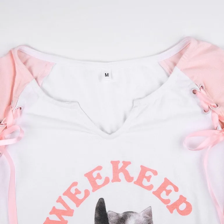Pink Kitten Long Sleeve Crop Top