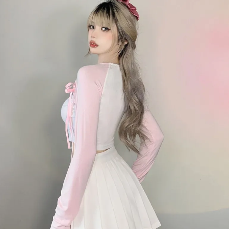 Pink Kitten Long Sleeve Crop Top