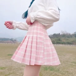 Pink Plaid School Girl Skirt