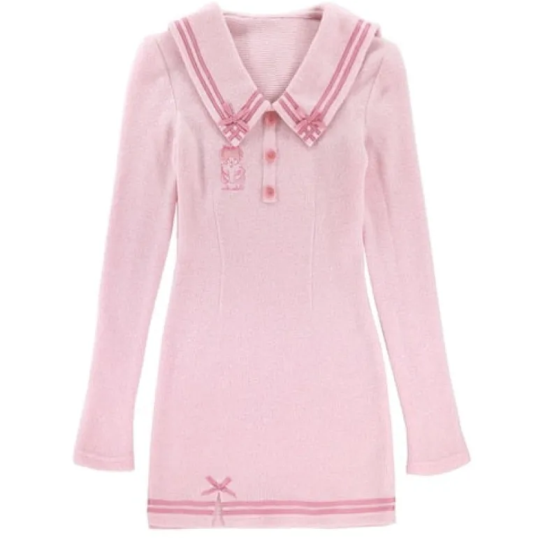 Pink Sailor Bear Sweater Dress