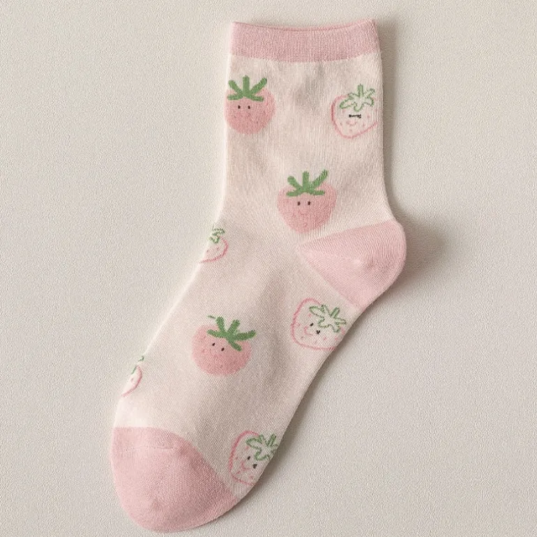 Pink Strawberry Cotton Socks