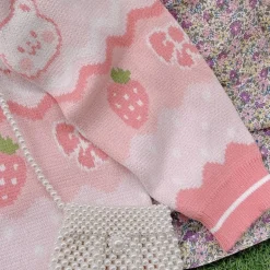 Pink Strawberry Knit Bear Sweater