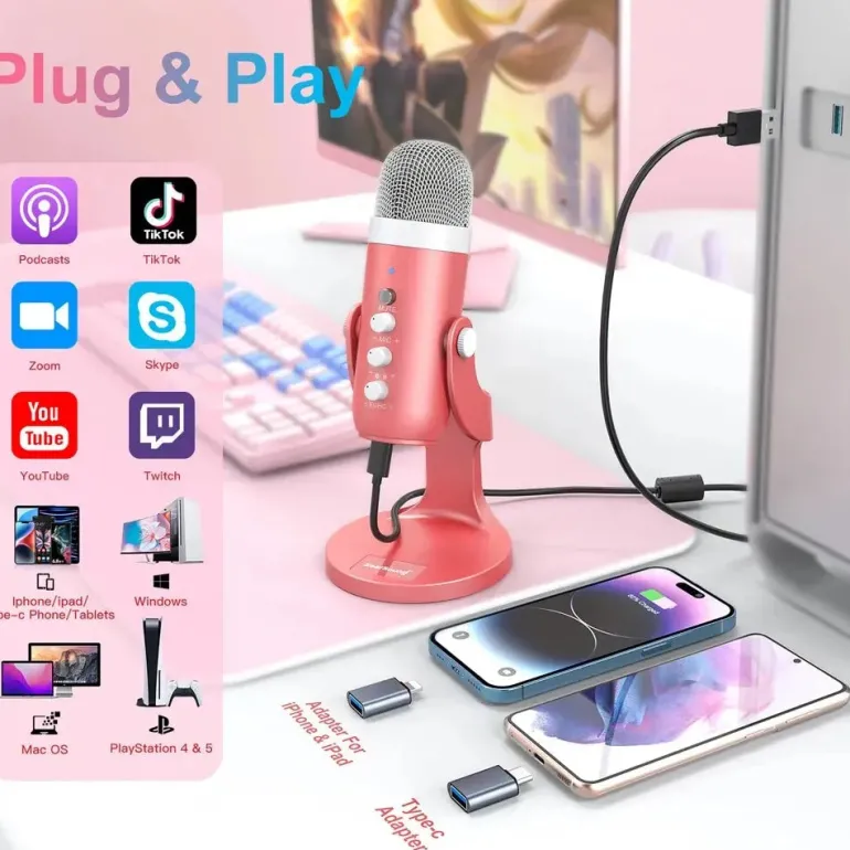 Pink USB Condenser Studio Microphone