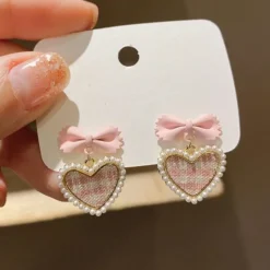 Plaid Heart Drop Earrings