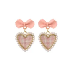 Plaid Heart Drop Earrings