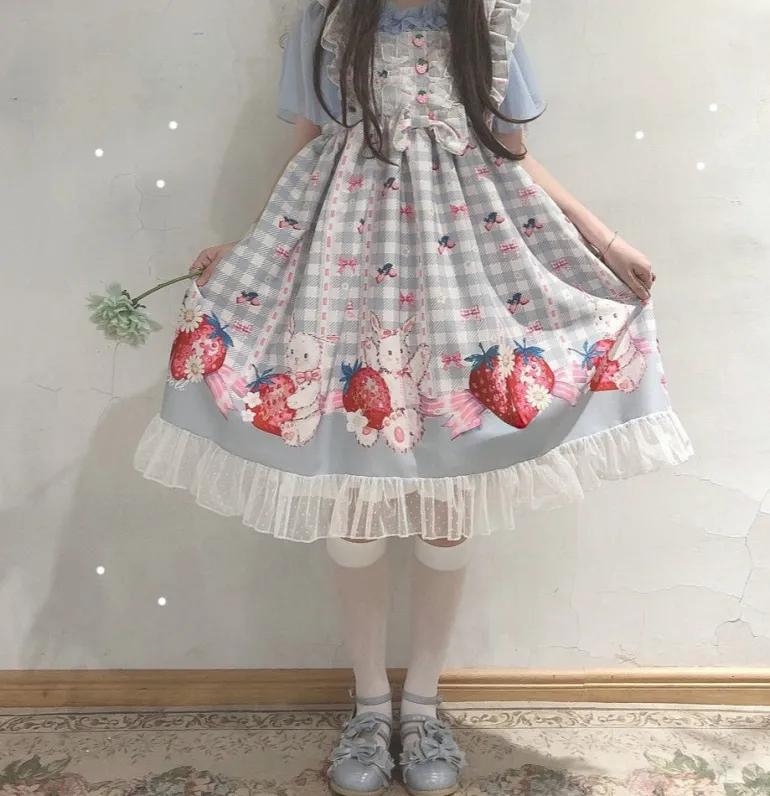 Plaid Strawberry Bunny Princess Dress