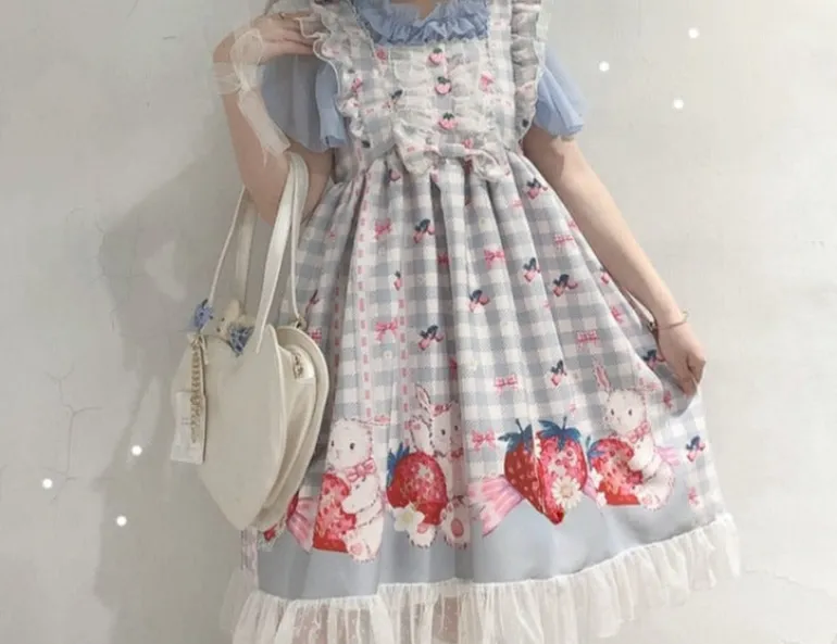 Plaid Strawberry Bunny Princess Dress