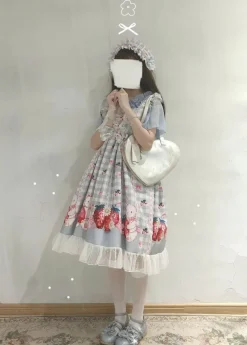 Plaid Strawberry Bunny Princess Dress