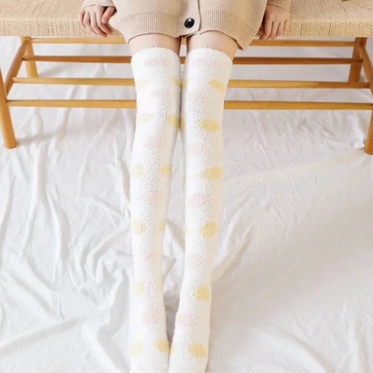Polkadot Fuzzy Thigh Highs