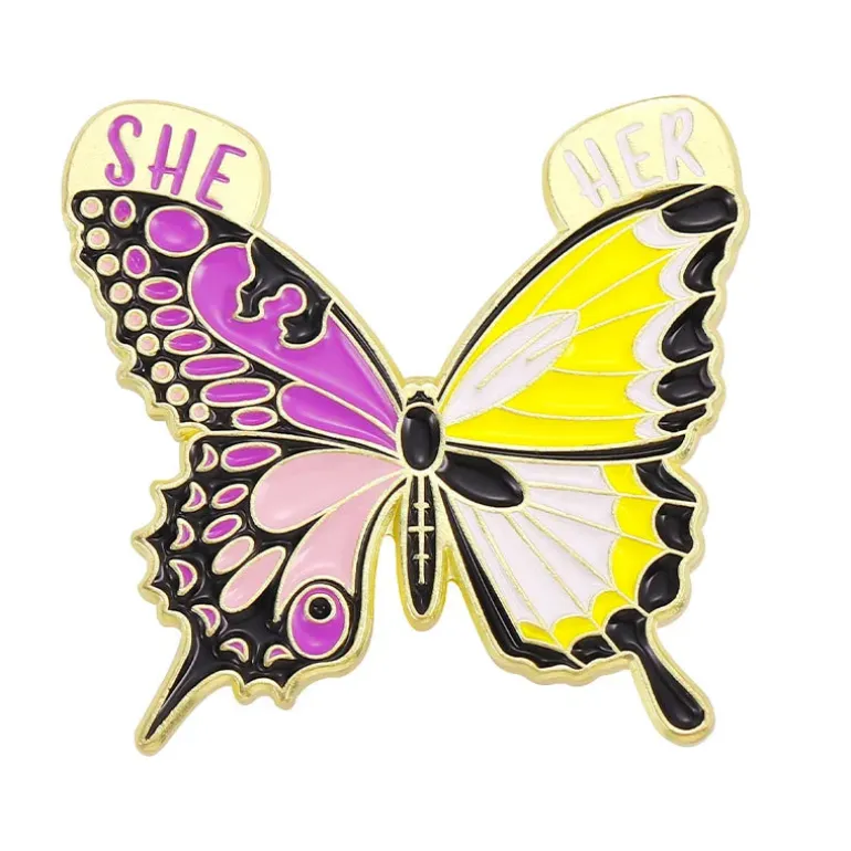 Pronoun Butterfly Enamel Pins