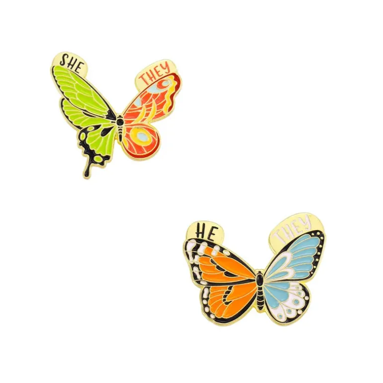 Pronoun Butterfly Enamel Pins