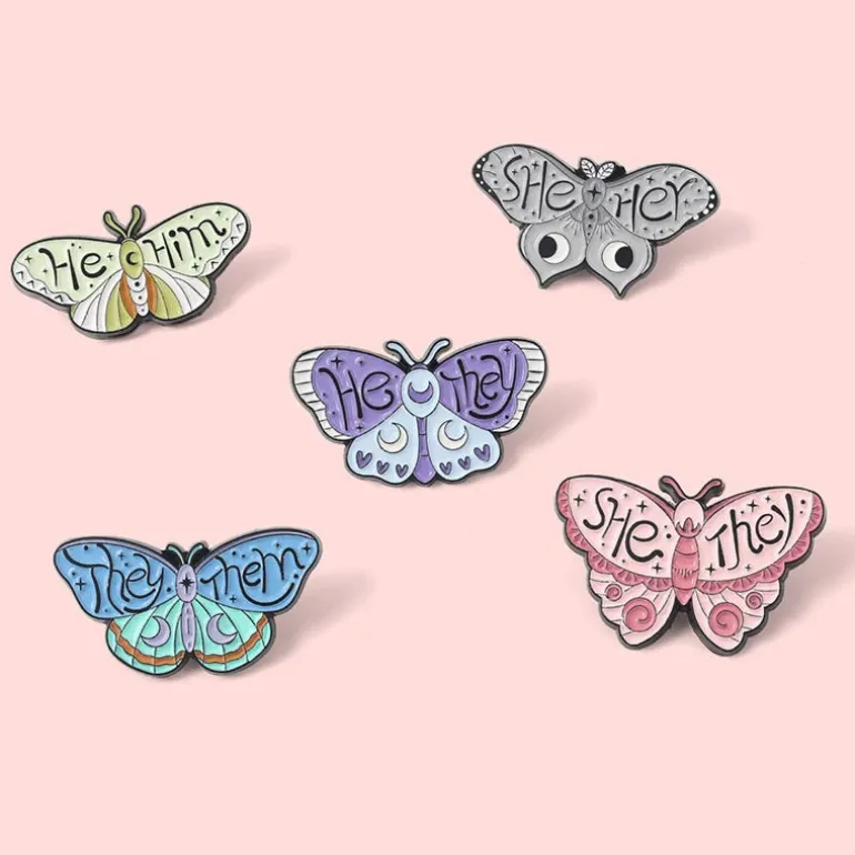 Pronoun Butterfly Enamel Pins