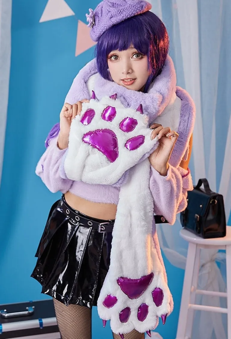 Purple Paw Plush Scarf