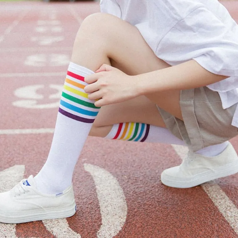 Rainbow Striped Pride Knee Socks