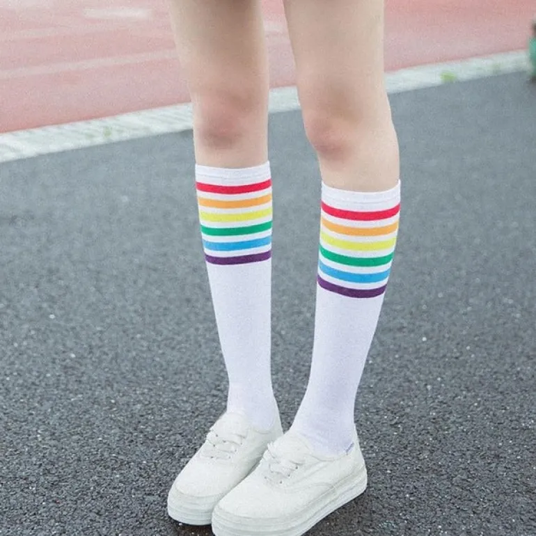 Rainbow Striped Pride Knee Socks