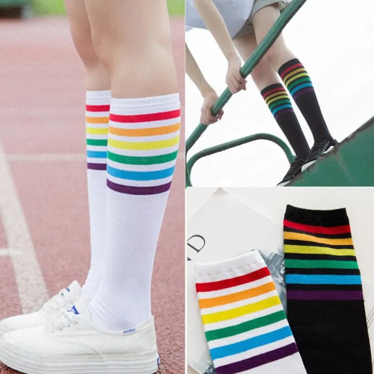 Rainbow Striped Pride Knee Socks