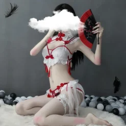 Red Black Cheongsam Lingerie Set