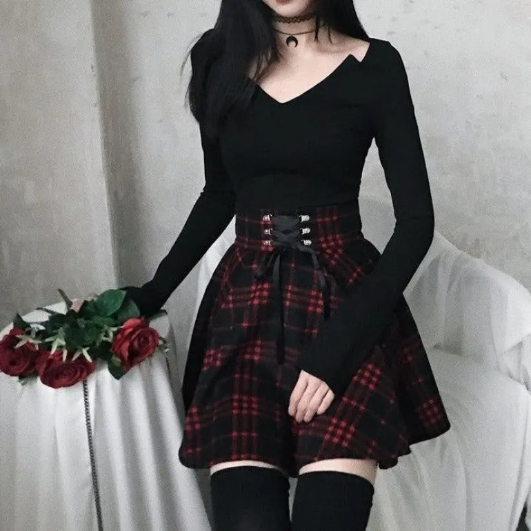 Red Plaid Skirt (Up to 4XL)