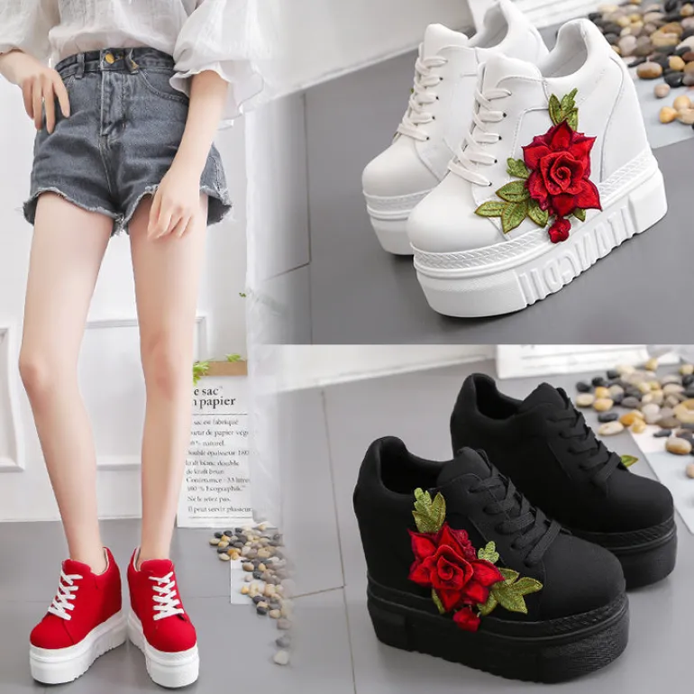Red Rose Wedge Sneakers