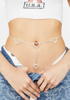 Rhinestone Heart Chain Belt